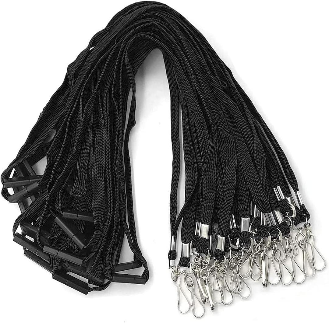 Lanyards Safety Black Lanyards Neck Flat Premium Breakaway Badge Lanyard with J-Hook for ID Nametag Badge Holder (Black, 50 PCS)