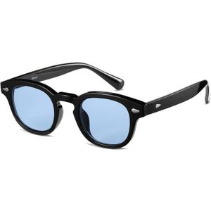 Gtand Unisex Vintage Retro Round Style Tinted Sunglasses For Men Women Fashion Circle Sun Glasses 46mm (C02 Black Frame/Blue Tinted Lens)