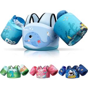 DRQ Toddler Swim Vest, Toddler Floaties for 22-66lbs Kids, Puddle Jumper Kids Life Jacket with Shoulder Harness Arm Wings for Girls Boys 2 3 4 5 6 Years Old (Whale-style)
