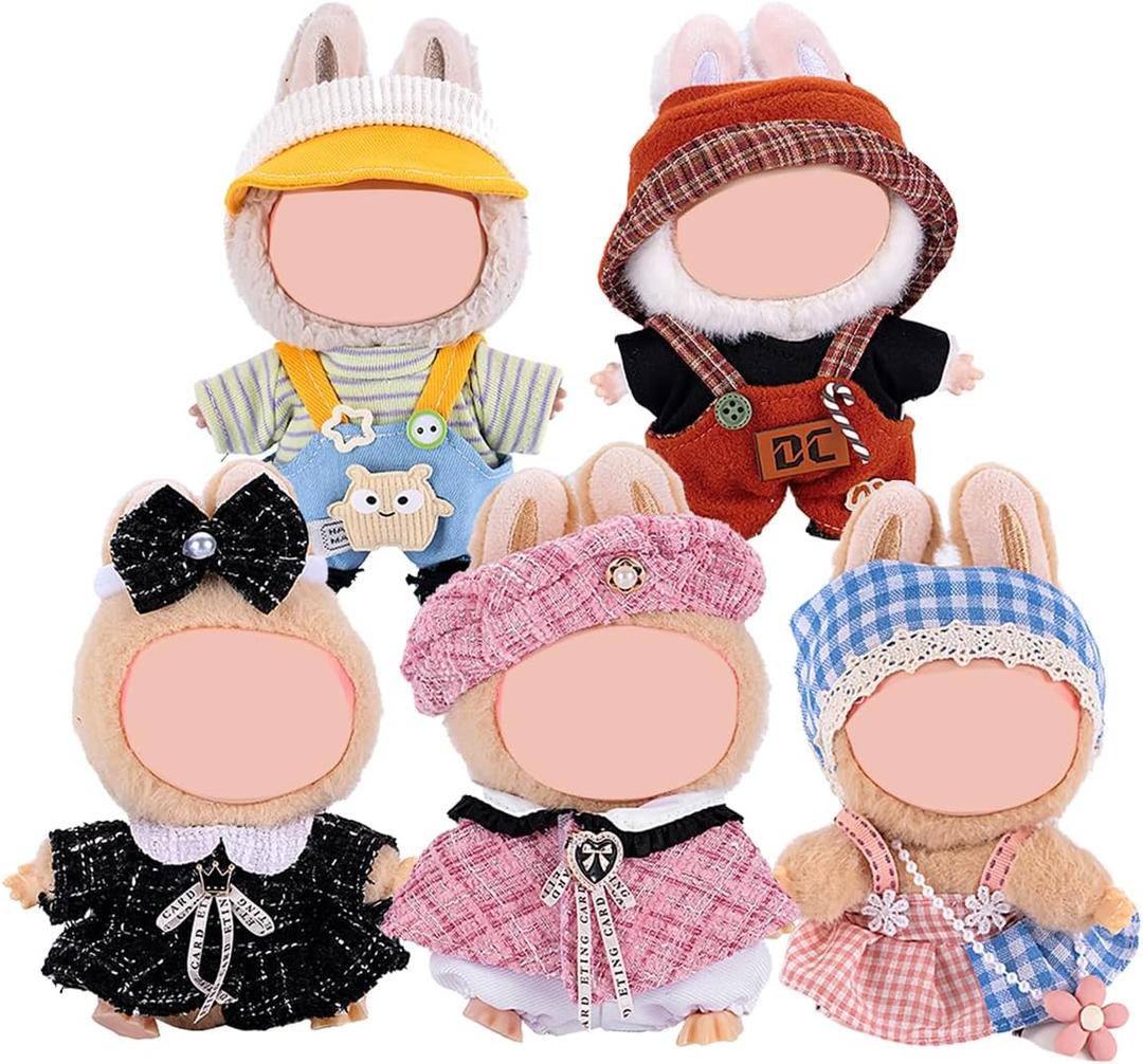5 Complete Style Clothes Sets for 17cm Dolls - Hat & Overalls Dress Up Outfit for 17cm 15cm Dolls, Designer Outfits Bundle with Luxury/Cute/Sporty Themes, Gift for Doll Lovers (Cool, 17cm/15cm)