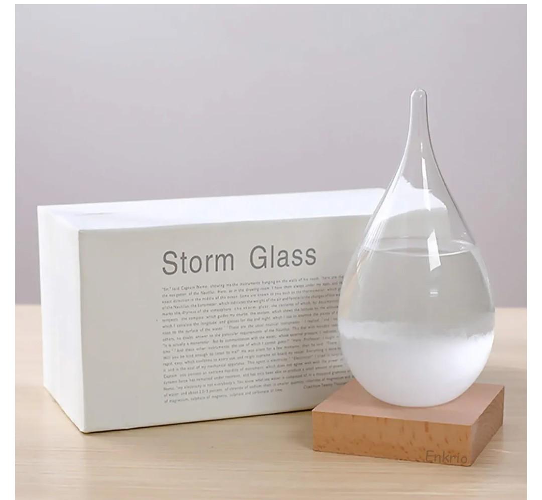 Enkrio Storm Glass Weather Predictor, Weather Station Weather Forecaster with Wood Base, Creative Crystal Glass Bottle for Home & Office Decoration (S)