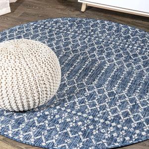 JONATHAN Y Moroccan Geometric Indoor Outdoor Round Area Rug 4 Ft Navy/Light Gray, Ourika Textured Weave for Backyard, Patio, Porch, Easy-Cleaning, High Traffic, Pet-Friendly, Non-Shedding SMB108B-4R, 3'11"