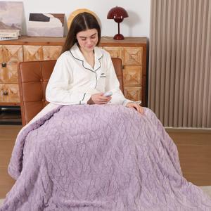 Heated Blanket Electric Throw 50'' x 60'' - Fluffy Ultra Soft Electric Blanket with 3D Stylish Design, 240g Plus 200g Sherpa, 5 Heating Levels and 4 Hours Auto Off, Machine Washable, Lavender Violet