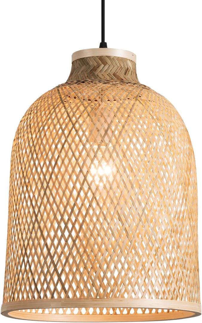 11.81" Dome Woven Pendant Light Fixture, Handmade Geometric Boho Bamboo Woven Pendant Light for Kitchen Dining Room Bedroom Living Room