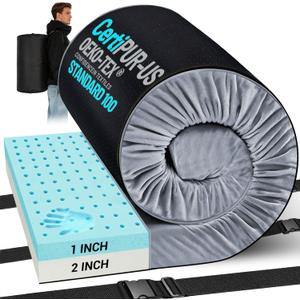 Memory Foam Camping Mattress, Ventilated Breathable Design CertiPUR-US & Oeko-TEX Certified Sleeping Pad Waterproof 3inch Non-Slip Portable Sleeping Camping Mat with Storage Bag for Car Travel, Light Grey, Full-75*54*3 IN 