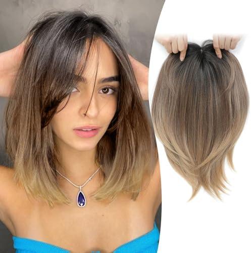 Ms Taj 12 Inch Synthetic Hair Toppers for Women with Thinning Hair, 6.5"x6.5" Large Base Topper with Bangs, Realistic Fiber Wiglets Ladies Hair Pieces for Daily Use