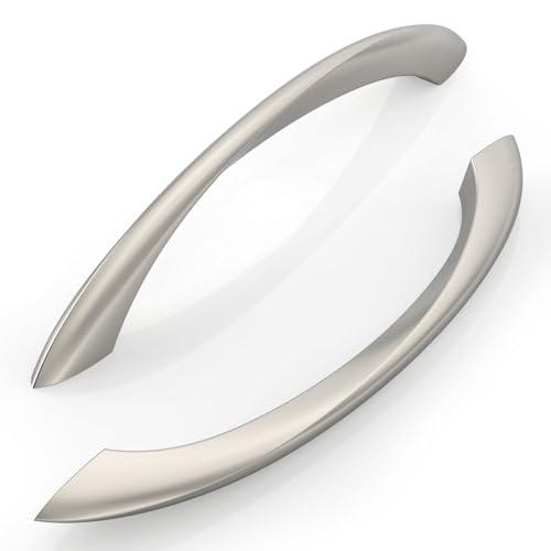 FILTA 10 Pack Brushed Satin Nickel 6.3 Inch(160mm) Hole Centers Cabinet Pulls,Arch Twisted Kitchen Cabinet Handles Zinc Alloy Cabinet Hardware for Cabinets Cupboard Handles Drawer Pulls