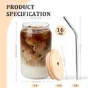 4 Packs Ribbed Glass Tumbler with Lid and Straw 16 oz Cute Ice Coffee Cup Set for Smoothie Juice Matcha Tea Latte Cappuccino Espresso Hot Coffe Water Reusable Clear Travel Boba Aesthetic Drinking Mug