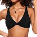 CRZ YOGA Womens V Neck Bikini Tops Twist Front Triangle Sexy Bathing Suit Criss Cross Back Swimsuit Padded (X-Large, Black)