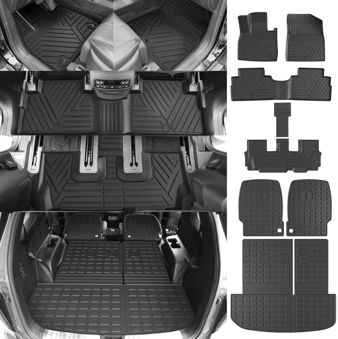 powoq Floor Mat Compatible with 2020-2025 Hyundai Palisade Trunk Mat Backrest Mat 7-Seat Cargo Liner Replacement for Hyundai Palisade Accessories (Trunk Backrest Mat+2nd Backrest Mat+Floor Mat)
