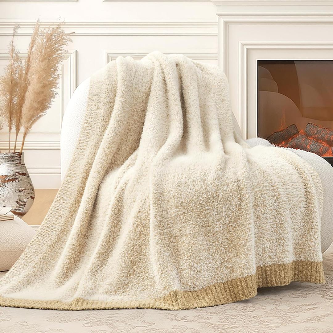 Amlie Home Knit Throw Blanket for Couch, Super Soft Cozy Fuzzy Throws for Sofa Bed Living Room, Luxury Cozy Fluffy Throw for Room Decor, 60" x 80", Heather Beige
