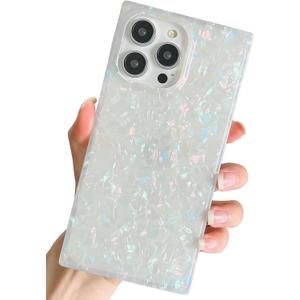 Elegent Pearl Pattern Compatible with iPhone Rectangle Edge Case, Slim Soft TPU Silicone Protective Bumper Cases Cover(Colorful Pearl,15 Pro)