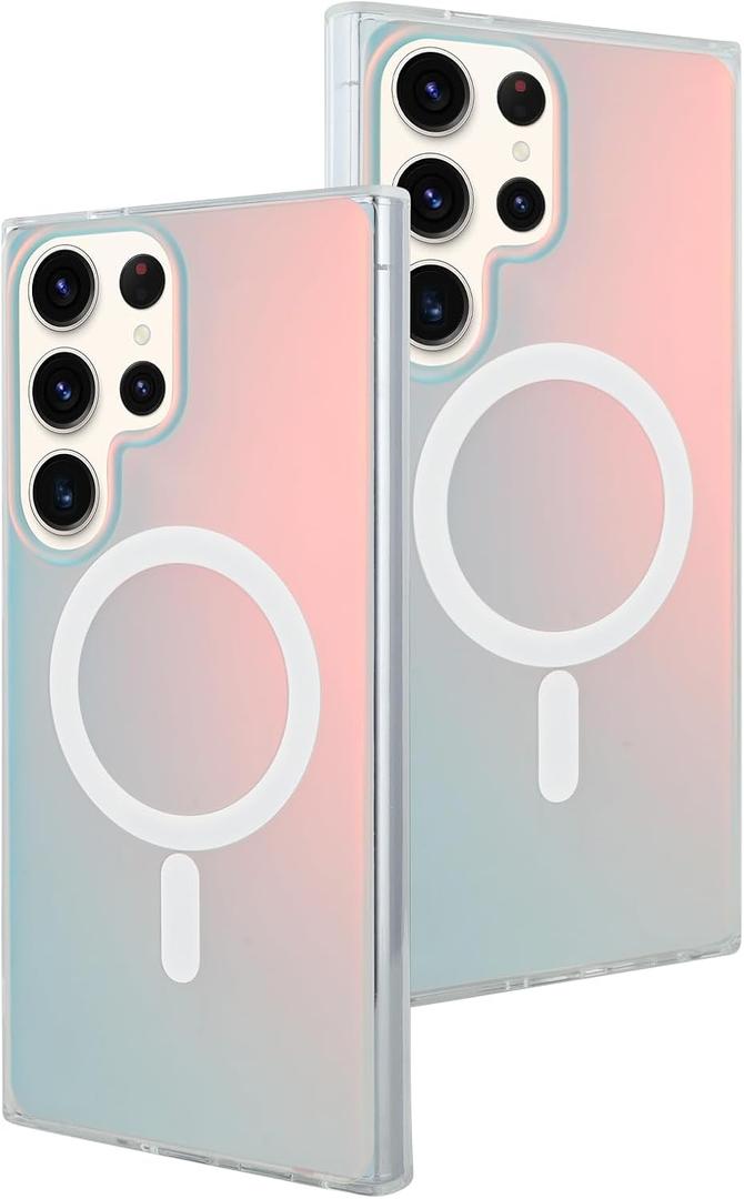 2 x AIGOMARA Designed for Samsung Galaxy S22 Ultra Case [Compatible with Magsafe] [Fluorescent Iridescent Color] Slim Shockproof Translucent Matte Protective Phone Case for Women Girls 6.8 Inch