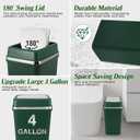 Bathroom Trash Can with Lid 4 Gallon Trash Can with Swing Lid Small Garbage Can Dark Green Trash Can with 150 Counts Trash Bags for Bathroom Bedroom Office Restroom Dorm