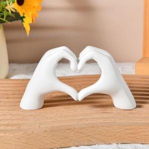 Heart Hands Sculpture, White Small Hands Love Ornaments for Shelf Decor Home Desktop Ornament, Love Finger Statue Modern Unique Decor Dresser Decor for Wedding Christmas Birthday Valentine's Day