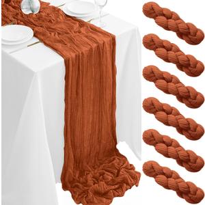 6Pack Terracotta Cheesecloth Table Runner 35x120Inch Spring Easter Cheese Cloth Table Runner 10FT Boho Gauze Table Runners Rustic Sheer Table Runners for Wedding Bridal Shower Baby Shower Party Decor (6PCS-10FT, Terracotta)