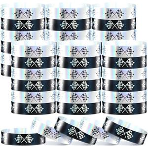 Henoyso 500 Pcs Horse and Racing Flag Bracelets Holographic Waterproof Bracelets Plastic Wristbands Party Supplies for Events Derby Day Race Car Party Favors Gifts Decorations(Racing Flag), Set of 3