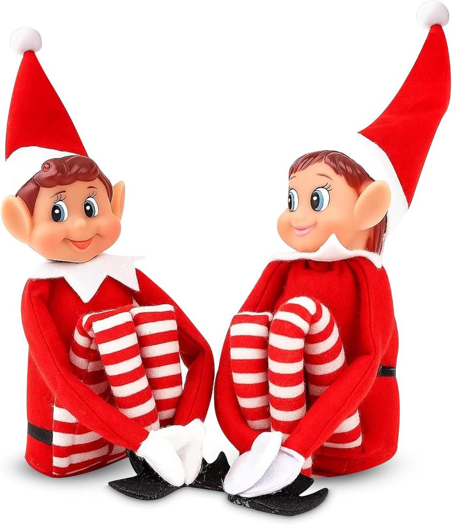 Quebec Naughty Elf Set - Boy & Girl Christmas Elf Figures, Santa's Little Helper Inspired, Soft Body, Vinyl Faces, 12 Inch, Couple
