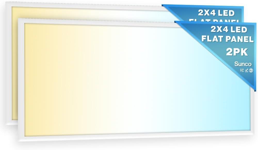 Sunco 2x4 LED Flat Panel Light Drop Ceiling Office Shop Commercial Warehouse Fixture, 6500 Lumens, Selectable Features, 30W/40W/50W, 4000K/5000K/6000K, Dimmable (0-10V), Dustproof ETL 2 Pack.