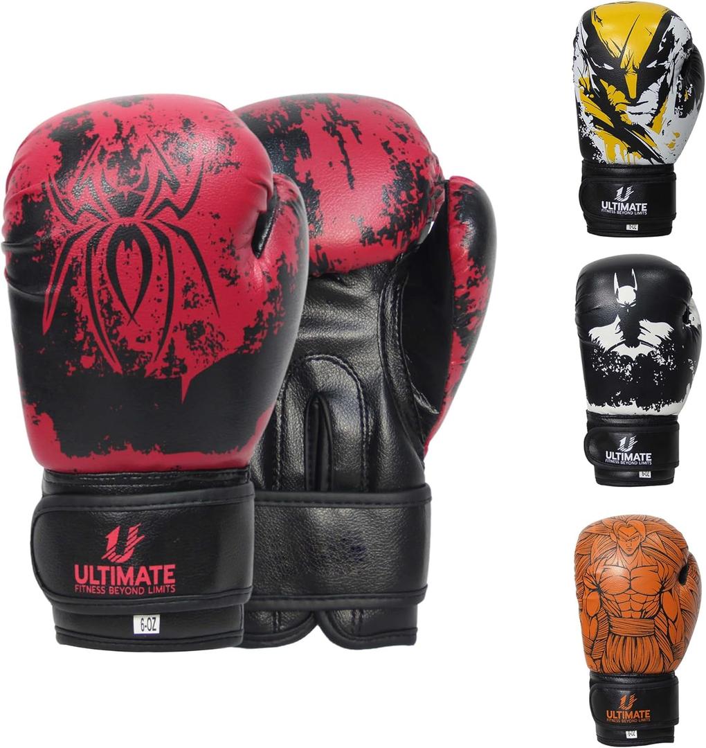 Ultimate Kids Boxing Gloves Youth Sparring & Training Punching Kickboxing Muay Thai Age 6-15 Child Training Gloves (4oz, Spider)