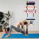 Yoga Mat Holder Wall Mount, Yoga Mats Rack with Double Floating Shelves, Yoga Accessory Storage Rack with 5 Hooks for Resistance Bands and Workout Equipment for Home Gym Storage, Black