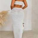 SOLY HUX Women's 2 Piece Outfits Twist Strapless Bandeau Crop Tops and Tie Front Bodycon Maxi Skirt Set (White, M)