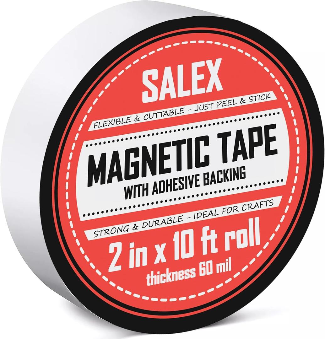 Magnetic Tape with Adhesive Backing 2 Inch Wide - Thick 60 mil Magnet Tape Roll to Make Sticky Magnet Strips, Strong Squares, Dots, Flexible Sheets, Cutting Own Fridge Magnets, Crafts (2 in x 10 ft)