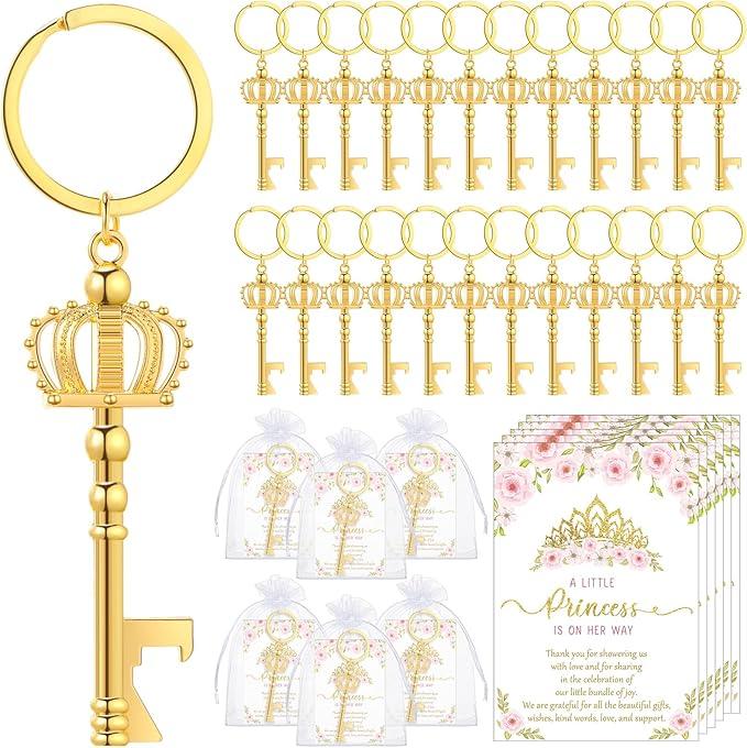 50 Sets Baby Shower Bottle Opener Favors Included Bottle Opener Keychain Crown Charms Keychain Thank You Cards Organza Bags Baby Shower Return Gifts for Guests