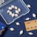 SUNNYCLUE 1 Box 30Pcs Natural Freshwater Pearl Beads Double Loop Links Connectors Baroque Pearls Round Beads 304 Stainless Steel Connector for Women Necklace Bracelet DIY Craft Jewelry Making Charms (Silver Eye Pins White Pearl Beads)