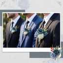 Canlierr 2 Pcs Dusty Corsage and Boutonniere Set Men Boutonnieres Corsage Bracelets Wristlet Band Wedding Flowers Accessories for Men Prom Suit Decorations(Blue)