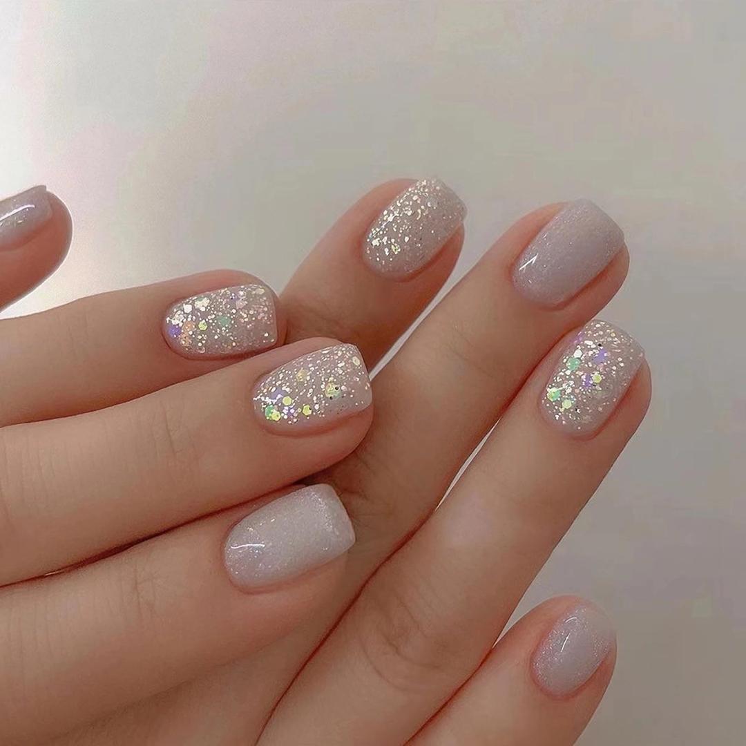 3 x MISUD Press on Nails - Short Square Glue on Nails with Red French Tip, Acrylic Flower Crocodile Design 24 pcs, (Mix Nail)