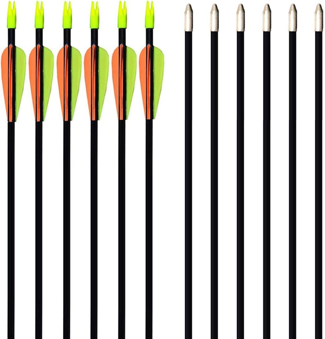 GPP 28-inches Fiberglass Archery Target Arrows - Practice Arrow or Youth Arrow for Recurve Bow (12 Black Arrows)