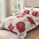 Yiran 7 Pieces King Comforter Set Red Floral Bed in a Bag Soft Microfiber Bedding Set 104"90"(1 Comforter 1 Flat Sheet 1 Fitted Sheet 2 Pillowshams 2 Pillowcases) (Burgundy)