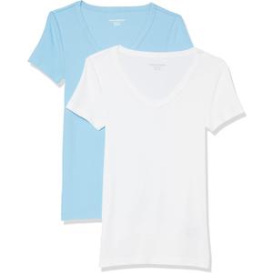 Amazon Essentials Women's Slim-Fit Short-Sleeve V-Neck T-Shirt, Pack of 2 (Large)