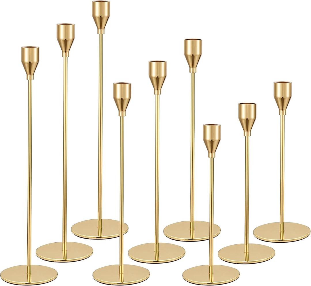 joybest Candle Holder Set of 9 Gold Candlestick Holders for Taper Candles, Taper Candle Holders Fits 3/4 Inch Candle for Wedding, Party, Anniversary or Home Decor