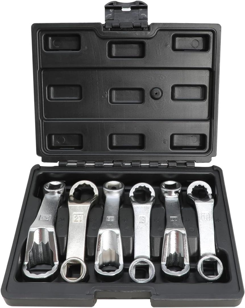 Rear Camber Adjusting Wrench Engine Motor Mount Socket 16mm 17mm 18mm 19mm 21mm 24mm with 1/2 drive 12 point Offset Fixing Screws Oil Filter Removal Wrench Kit Comapatible with Mercedes Benz VW Audi (6PC)
