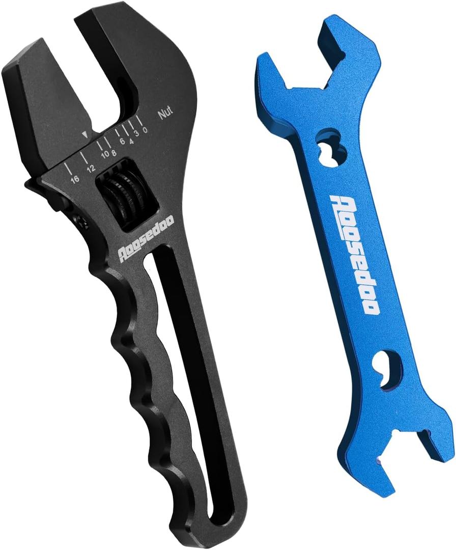 Adjustable AN Fittings Wrench For 3AN-16AN Hose Fitting Spanner Lightweight Aluminum Flat-ended Black With a 6AN Socket-AN8 B-nut Double Hose End Fitting Wrench Blue