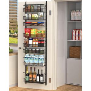 Over the Door Pantry Organizer, 8-Tier Over the Door Organizer with Adjustable Basket, Pantry Door Organization for Pantry Kitchen Storage Room Spice Rack, Black