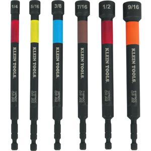 Klein Tools 32930 SAE Magnetic Impact Nut Setter Set, 6-Piece Color Coded Power Nut Driver with Extended Reach, 6 SAE Sizes
