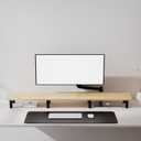 Large Extra Long Monitor Stand Riser 43.7in,Dual Monitor Riser, Wide TV Stand for 2 Monitors, Wood & Steel Leg Adjustable Height Desktop Riser, Home Office Organization. (Natural)
