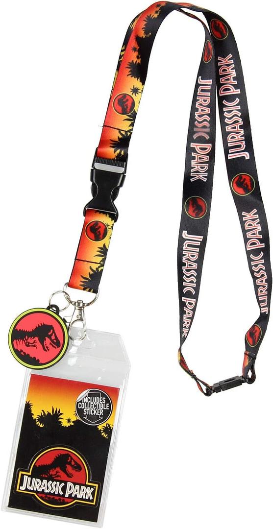 Jurassic Park Logo Lanyard Keychain ID Holder Logo Rubber Charm and Sticker