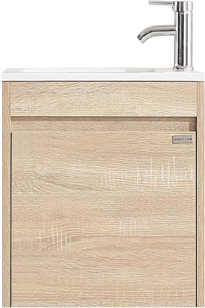 16 Inch Floating Vanity Bathroom Wall Mounted Vanity with Sink Basin & Chrome Faucet Set for Small Spaces (Brown) 16 Inch Floating Vanity Bathroom Wall Mounted Vanity with Sink Basin & Chrome Faucet Set for Small Spaces (Brown)