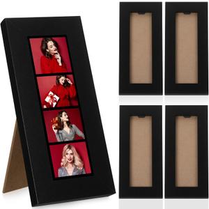 4 Pack Photo Booth Frames 2x6 Photo Strip Frame with Stand Wooden Wall and Tabletop Display Film Picture Holder with Clear Glass for Wedding Grad Baby Shower Picture Booth(Black)