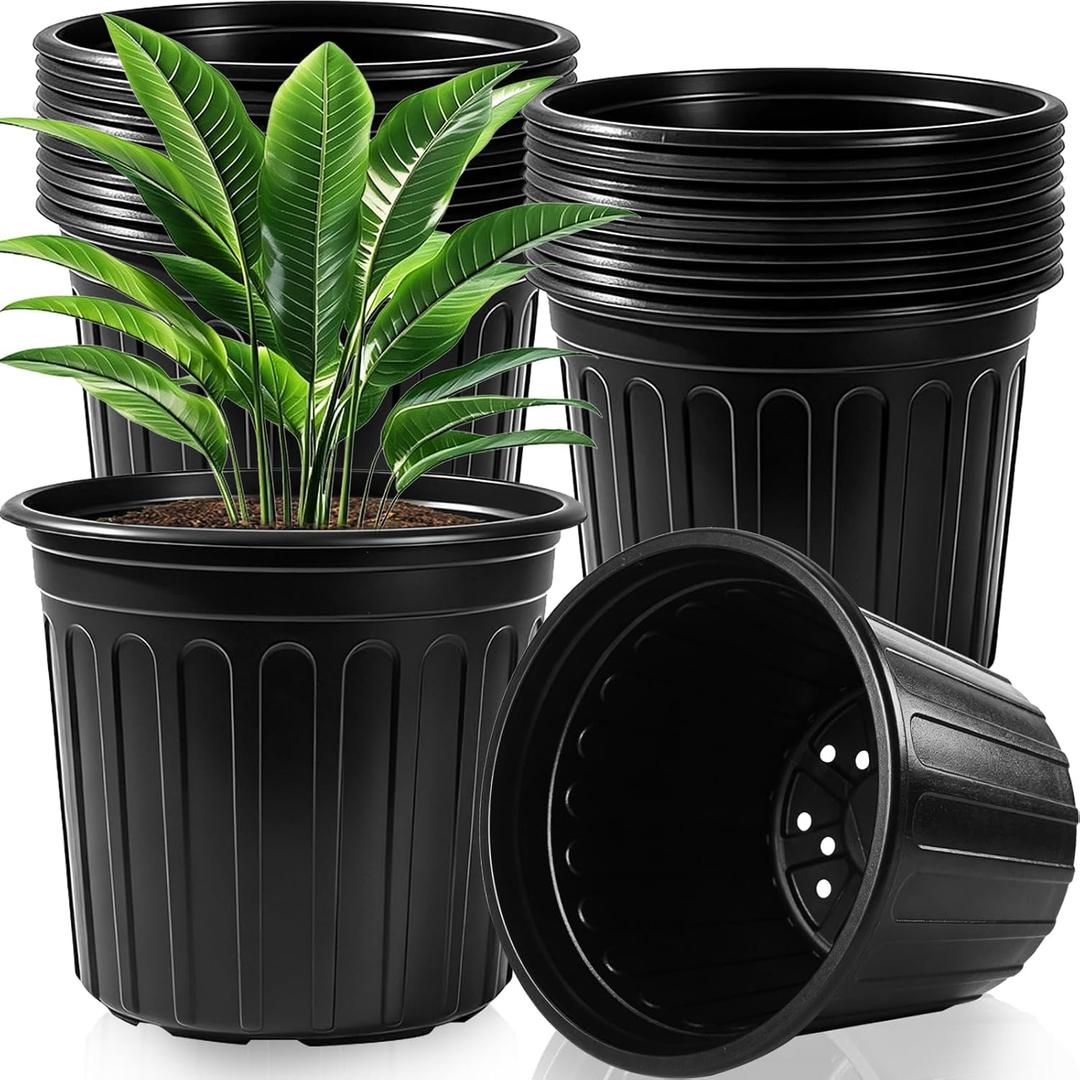20 Pack 3 Gallon Plant Nursery Pots,Plastic Seedling Pot with Drainage Holes,Large Flexible Garden Flower Plant Container for Indoor Outdoor Plants,Potting,Cuttings,Transplanting,Black