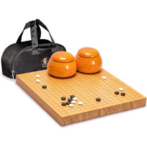 Yellow Mountain Imports Shin Kaya 1.6-Inch Reversible 19x19 / 13x13 Go Game Set Board with Double Convex Yunzi Stones and Jujube Wood Bowls - Classic Strategy Board Game (Baduk/Weiqi)