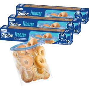 Ziploc Two Gallon Food Storage Freezer Bags, 30ct Total, Easy Open and Close, 10 Count, Pack of 3