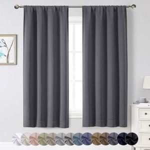 Grey Blackout Curtains for Bedroom Living Room 63 Inch Length 2 Panels Set, Soft Solid Room Darkening Thermal Insulated Window Treatments, Rod Pocket Dining Room Curtains, Grey, 40" Wx63 L