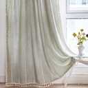 RoomTalks Sage Green Boho Farmhouse Curtains for Bedroom Living Room 84 Inch Length French Country Spring Cute Textured Window Curtain Panels Striped Bohemian Chic Tassel Draperies, 84’’L x 52’’W