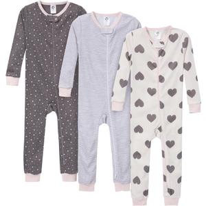 Gerber Baby-Girls 3-Pack Snug Fit Footless One-Piece Cotton Pajamas (18 Months, Hearts)