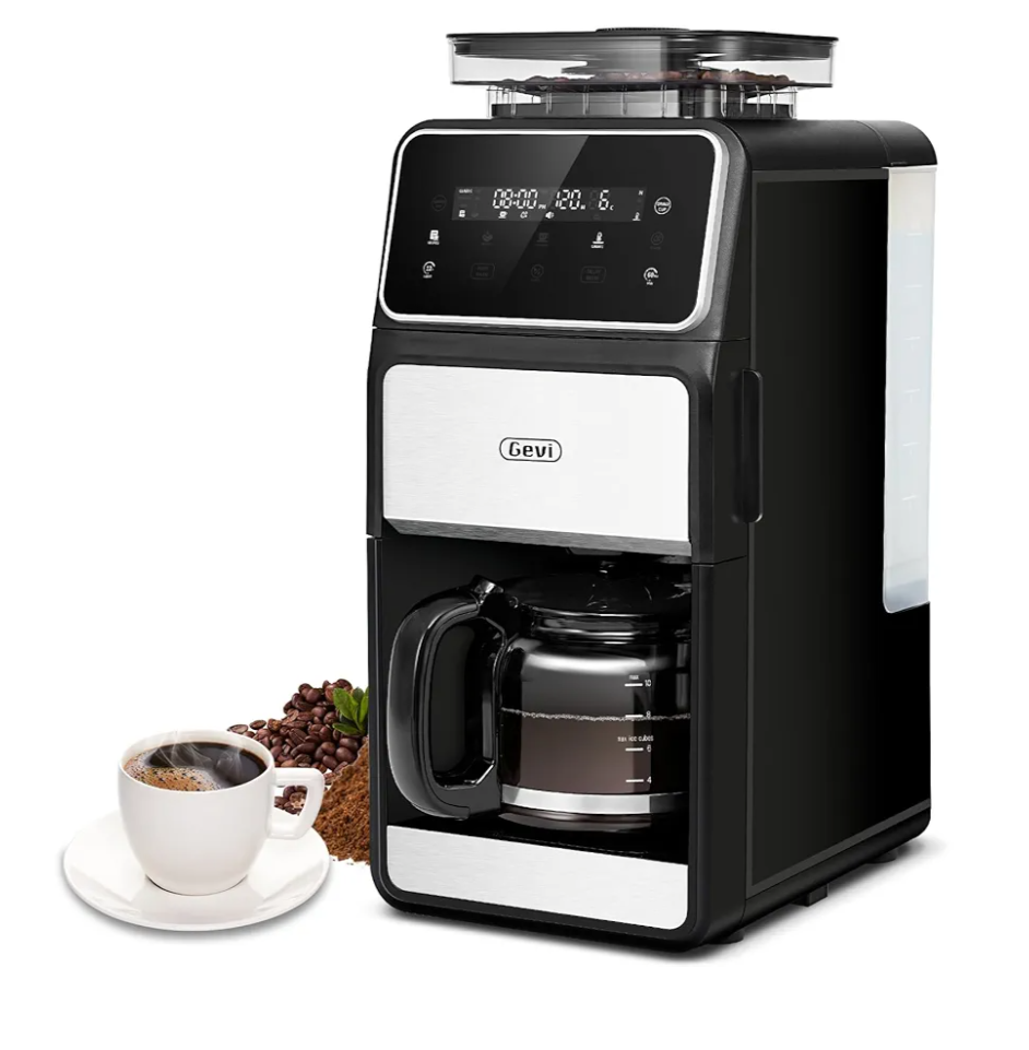 Gevi 10-Cup Grind & Brew Coffee Maker with Built-in Burr Grinder – Programmable Touch Screen, 4-Hour Keep Warm, Permanent Filter, Drip Coffee Machine for Home & Office
